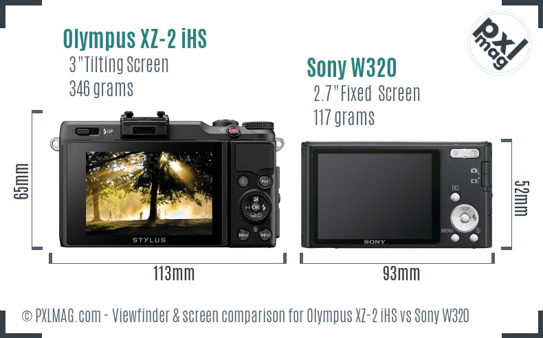 Olympus XZ-2 iHS vs Sony W320 Screen and Viewfinder comparison