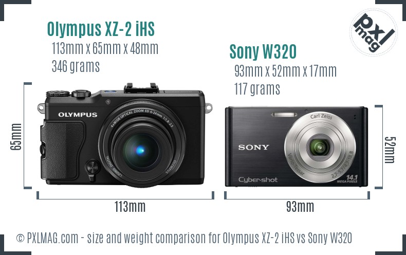 Olympus XZ-2 iHS vs Sony W320 size comparison