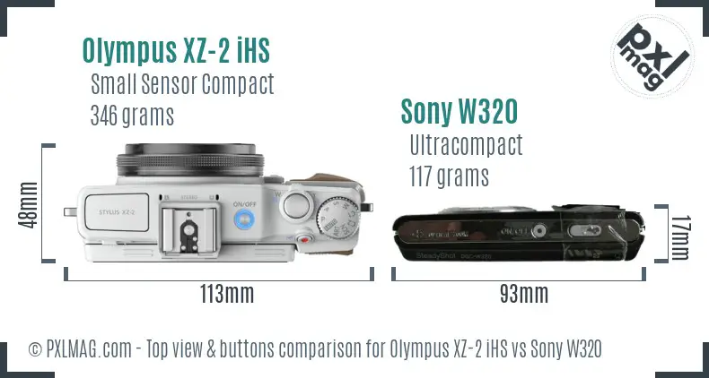 Olympus XZ-2 iHS vs Sony W320 top view buttons comparison