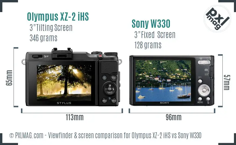 Olympus XZ-2 iHS vs Sony W330 Screen and Viewfinder comparison