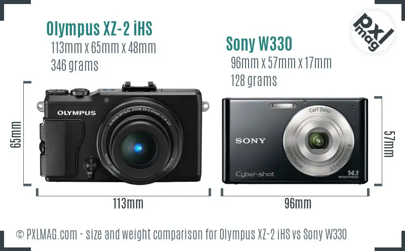 Olympus XZ-2 iHS vs Sony W330 size comparison