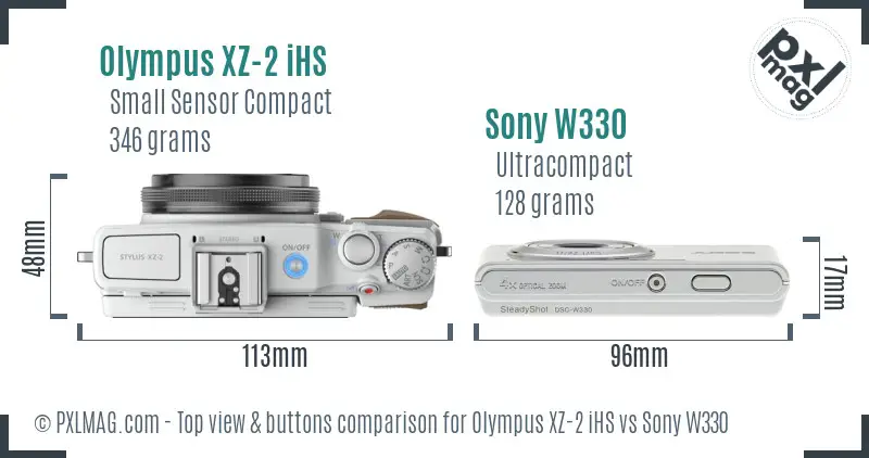 Olympus XZ-2 iHS vs Sony W330 top view buttons comparison