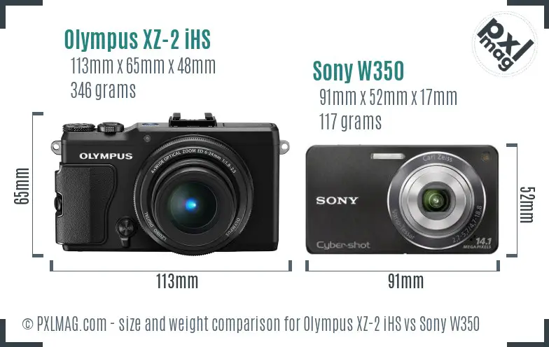 Olympus XZ-2 iHS vs Sony W350 size comparison