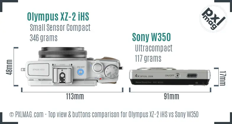 Olympus XZ-2 iHS vs Sony W350 top view buttons comparison