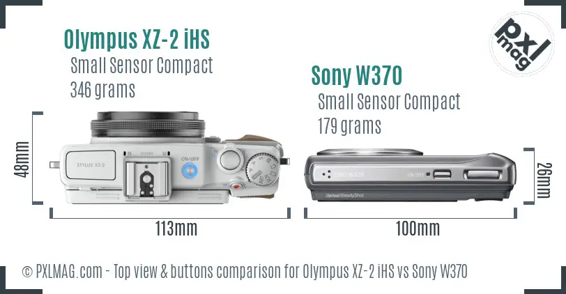 Olympus XZ-2 iHS vs Sony W370 top view buttons comparison