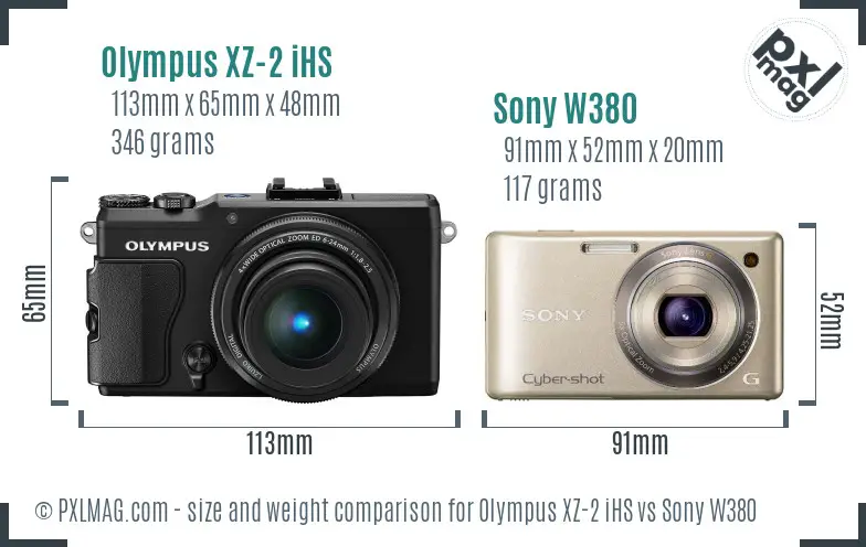 Olympus XZ-2 iHS vs Sony W380 size comparison Olympus XZ-2 iHS vs Sony W380 size comparison
