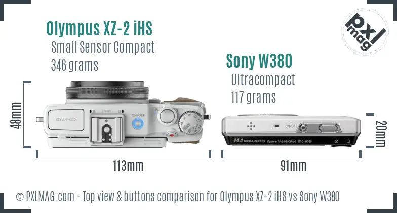 Olympus XZ-2 iHS vs Sony W380 top view buttons comparison Olympus XZ-2 iHS vs Sony W380 top view buttons comparison