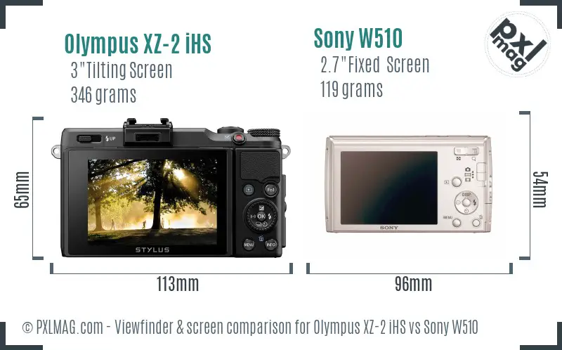 Olympus XZ-2 iHS vs Sony W510 Screen and Viewfinder comparison