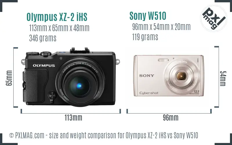 Olympus XZ-2 iHS vs Sony W510 size comparison