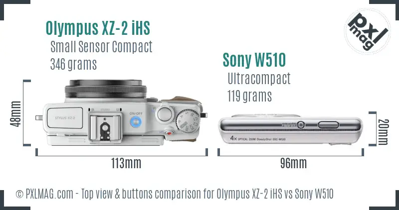 Olympus XZ-2 iHS vs Sony W510 top view buttons comparison