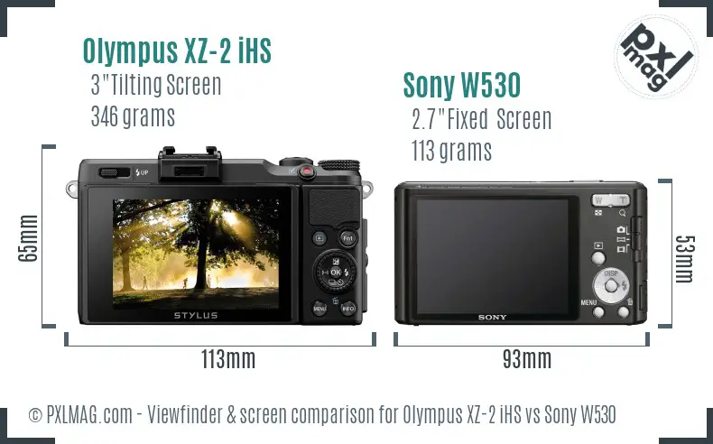 Olympus XZ-2 iHS vs Sony W530 Screen and Viewfinder comparison