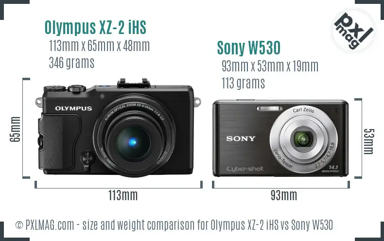 Olympus XZ-2 iHS vs Sony W530 size comparison