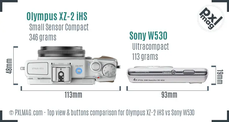 Olympus XZ-2 iHS vs Sony W530 top view buttons comparison