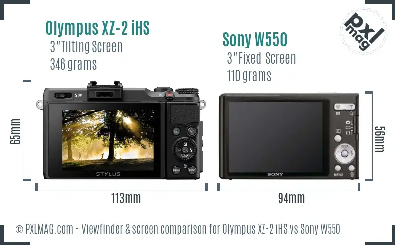 Olympus XZ-2 iHS vs Sony W550 Screen and Viewfinder comparison