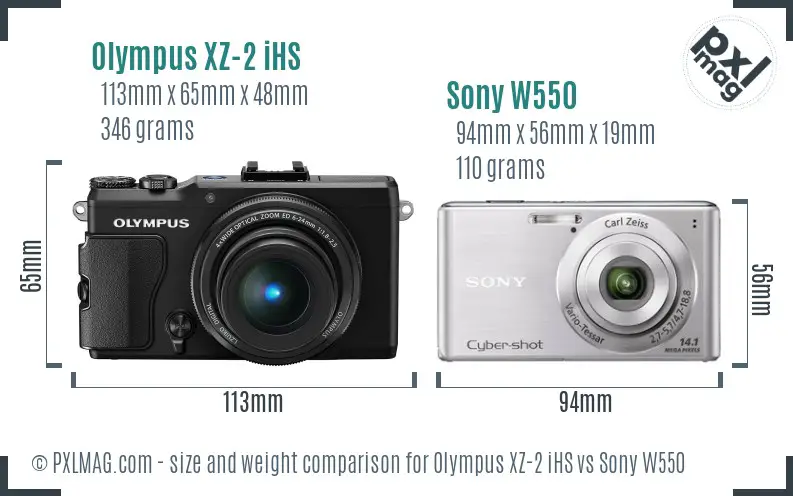 Olympus XZ-2 iHS vs Sony W550 size comparison