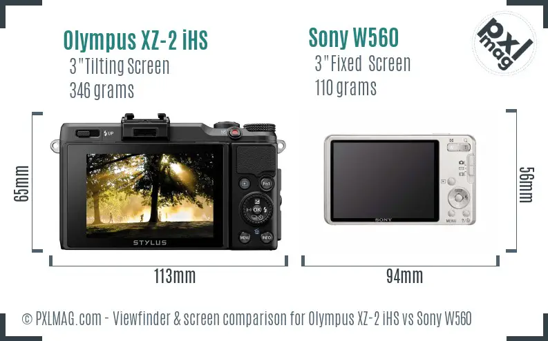 Olympus XZ-2 iHS vs Sony W560 Screen and Viewfinder comparison