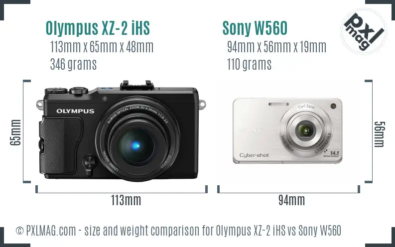 Olympus XZ-2 iHS vs Sony W560 size comparison