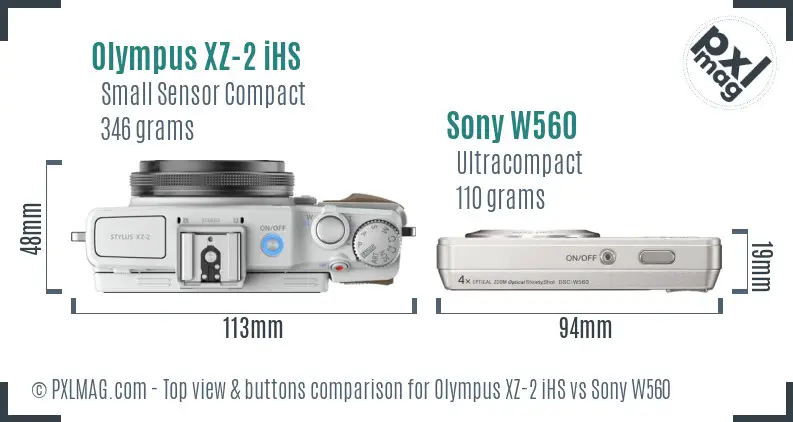 Olympus XZ-2 iHS vs Sony W560 top view buttons comparison