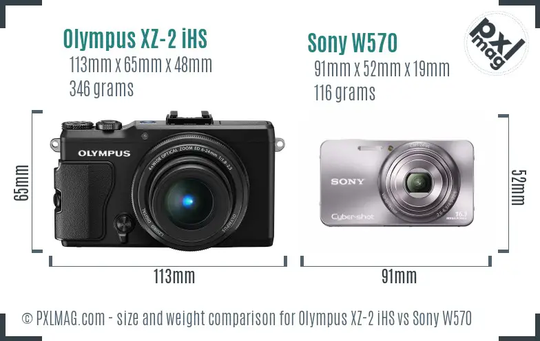 Olympus XZ-2 iHS vs Sony W570 size comparison