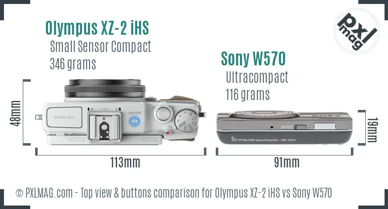 Olympus XZ-2 iHS vs Sony W570 top view buttons comparison