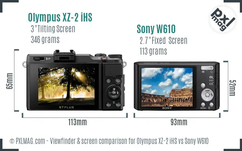 Olympus XZ-2 iHS vs Sony W610 Screen and Viewfinder comparison