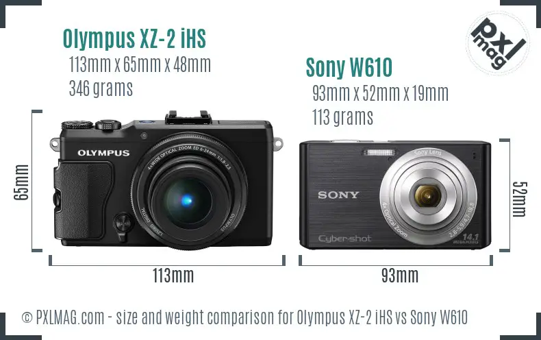 Olympus XZ-2 iHS vs Sony W610 size comparison