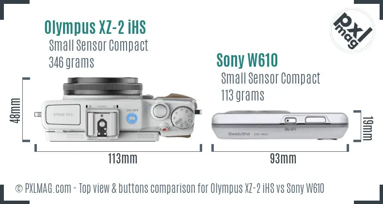 Olympus XZ-2 iHS vs Sony W610 top view buttons comparison