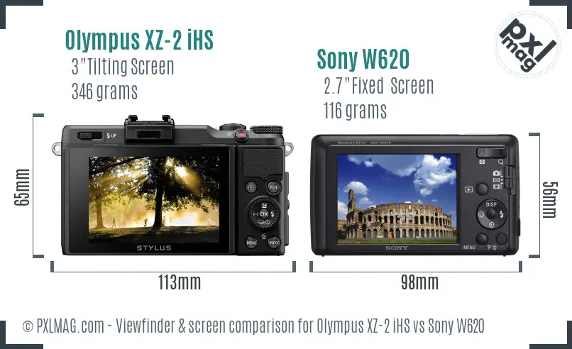 Olympus XZ-2 iHS vs Sony W620 Screen and Viewfinder comparison