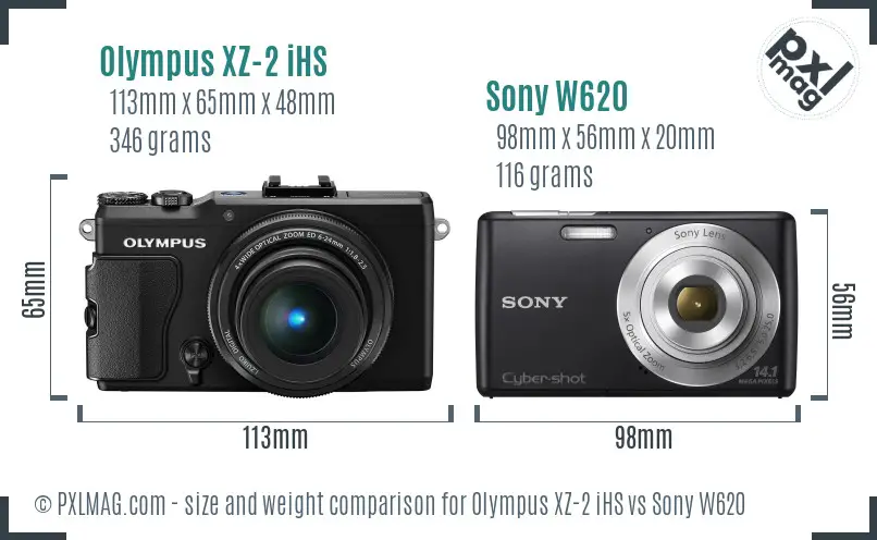 Olympus XZ-2 iHS vs Sony W620 size comparison