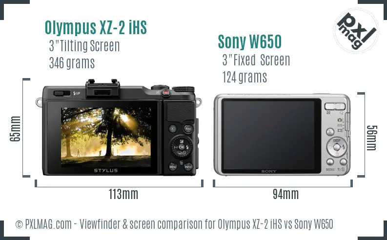 Olympus XZ-2 iHS vs Sony W650 Screen and Viewfinder comparison