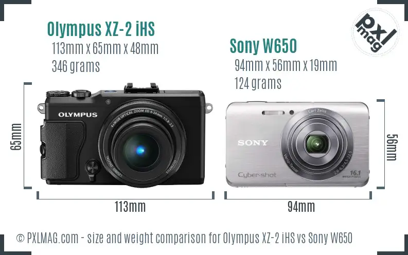 Olympus XZ-2 iHS vs Sony W650 size comparison