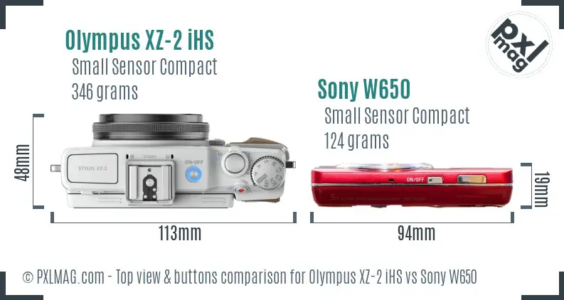 Olympus XZ-2 iHS vs Sony W650 top view buttons comparison