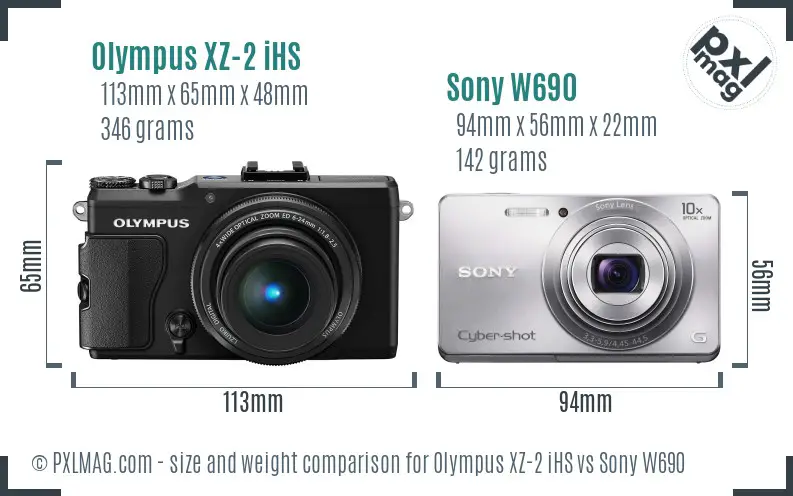 Olympus XZ-2 iHS vs Sony W690 size comparison