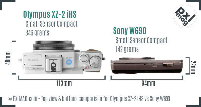 Olympus XZ-2 iHS vs Sony W690 top view buttons comparison
