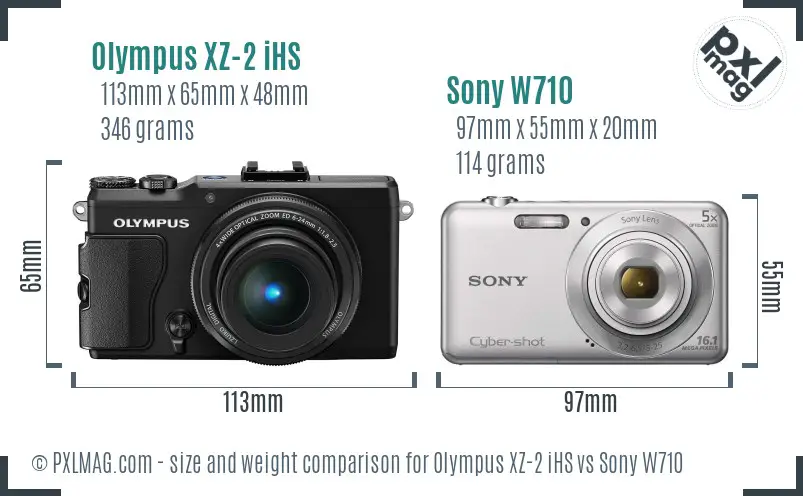 Olympus XZ-2 iHS vs Sony W710 size comparison