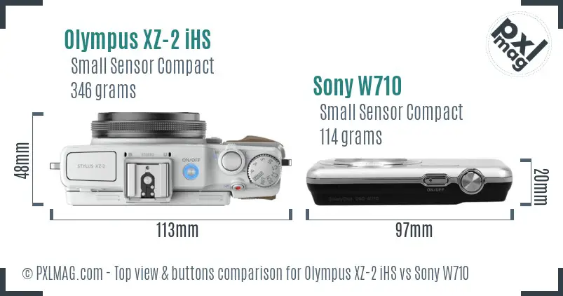 Olympus XZ-2 iHS vs Sony W710 top view buttons comparison