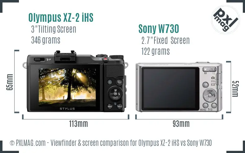 Olympus XZ-2 iHS vs Sony W730 Screen and Viewfinder comparison