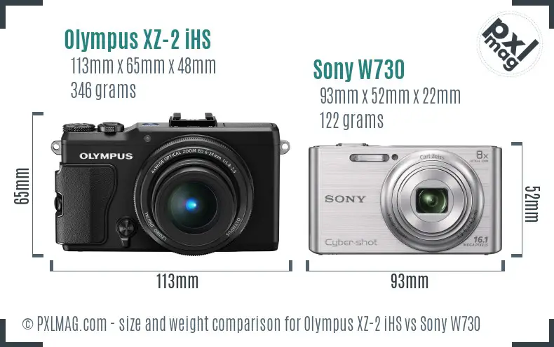 Olympus XZ-2 iHS vs Sony W730 size comparison
