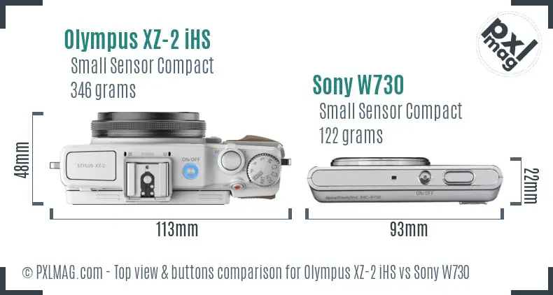 Olympus XZ-2 iHS vs Sony W730 top view buttons comparison