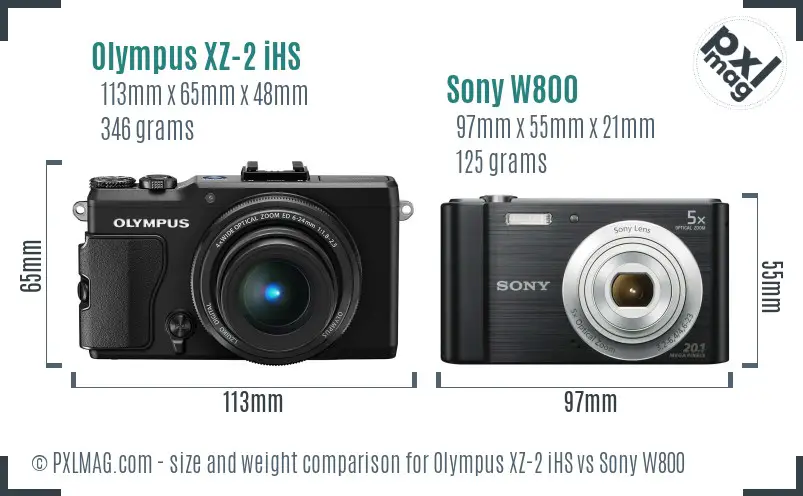 Olympus XZ-2 iHS vs Sony W800 size comparison