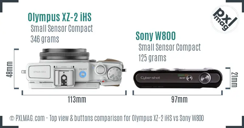 Olympus XZ-2 iHS vs Sony W800 top view buttons comparison