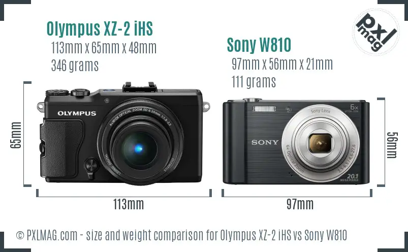 Olympus XZ-2 iHS vs Sony W810 size comparison