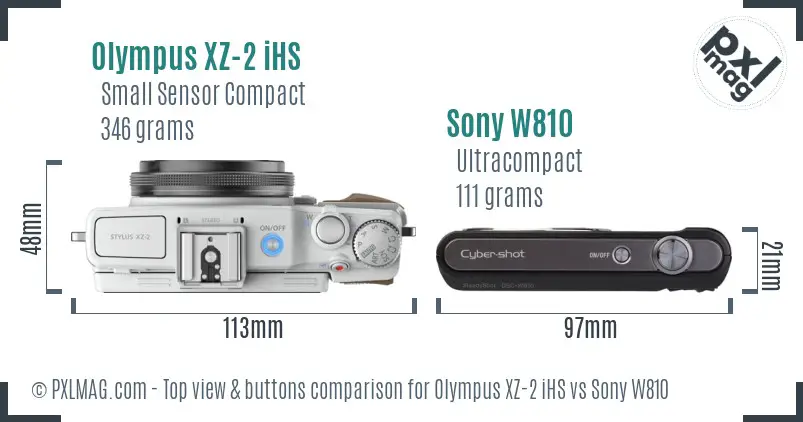 Olympus XZ-2 iHS vs Sony W810 top view buttons comparison