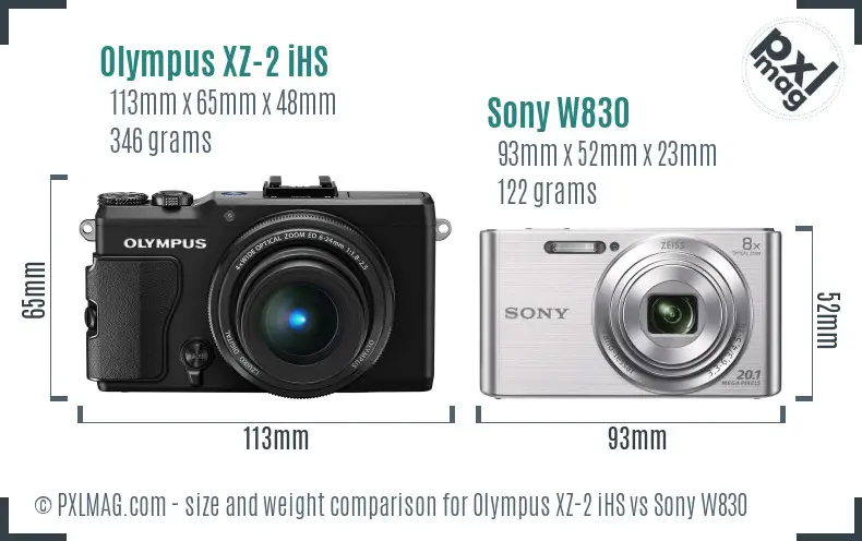 Olympus XZ-2 iHS vs Sony W830 size comparison