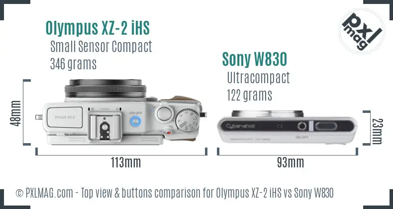 Olympus XZ-2 iHS vs Sony W830 top view buttons comparison