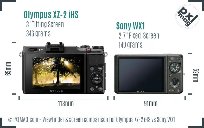 Olympus XZ-2 iHS vs Sony WX1 Screen and Viewfinder comparison