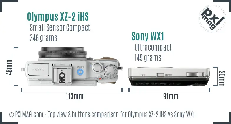 Olympus XZ-2 iHS vs Sony WX1 top view buttons comparison