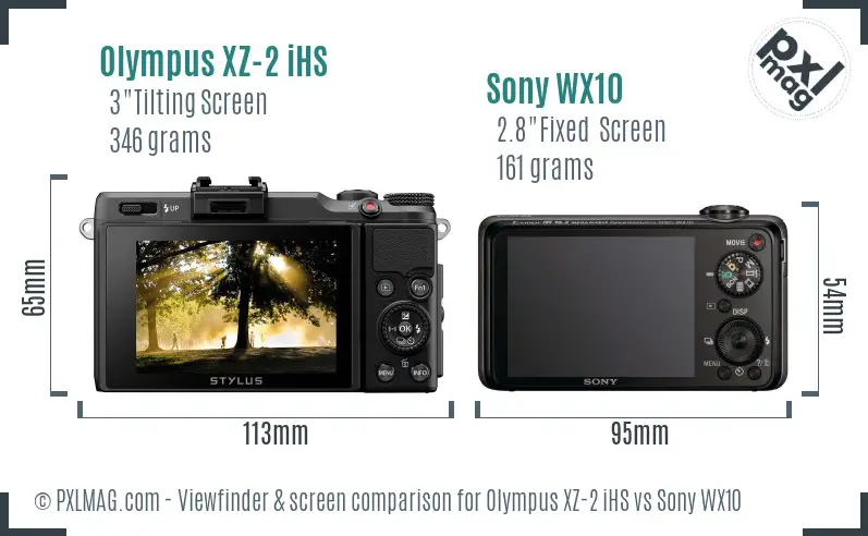 Olympus XZ-2 iHS vs Sony WX10 Screen and Viewfinder comparison