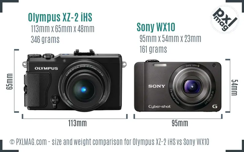 Olympus XZ-2 iHS vs Sony WX10 size comparison