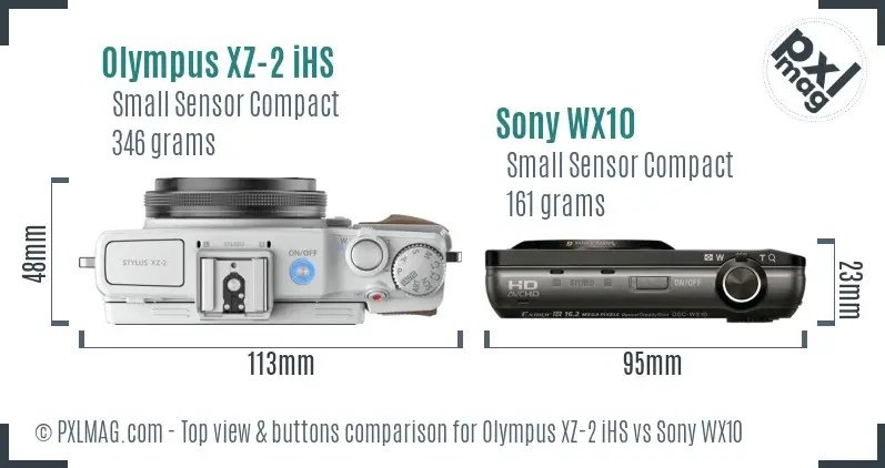 Olympus XZ-2 iHS vs Sony WX10 top view buttons comparison